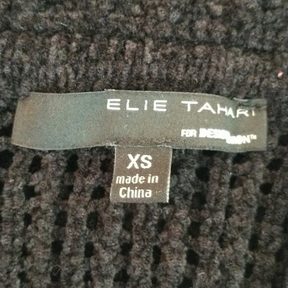 Elie Tahari Open Knit Sweater Women's Sz XS Black Sheer Spilt  Back Pullover Top - Picture 2 of 15